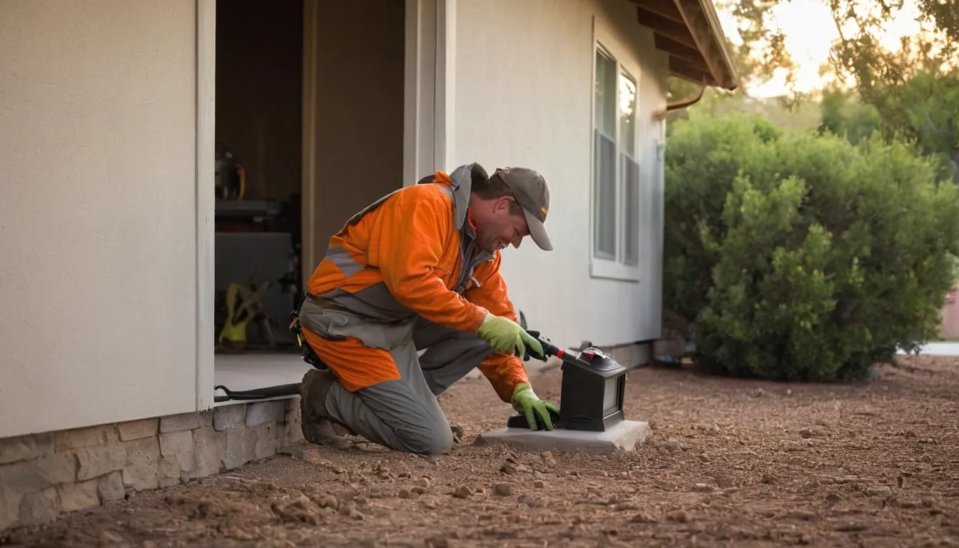 A provider inspecting the crawl space of a stucco home near Vallejo for termites
